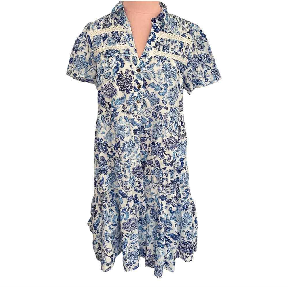 Anthropologie Short Sleeve Button Front Tiered Dress Size XS NWT